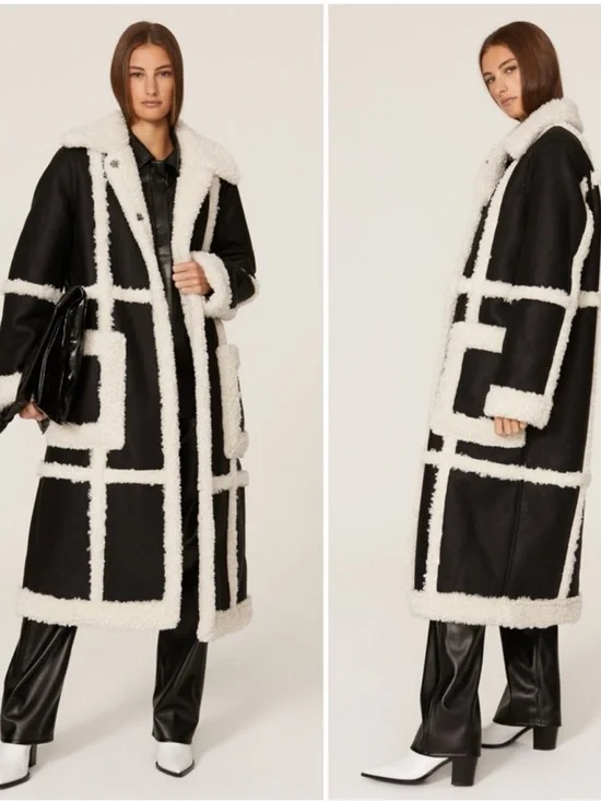 Stand Studio Patrice Faux Leather Shearling Coat Black 34 - Picture 5 of 16